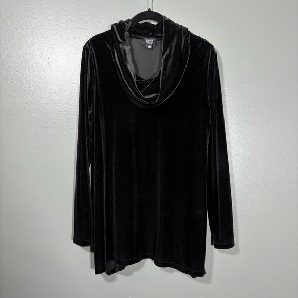 Jones New York Women's Black Velvet Cowl Neck Tunic Length Top - Size Medium - Picture 1 of 8